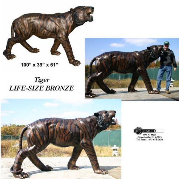 Life Size Bronze Wild animal Roaring Tiger for outdoor use